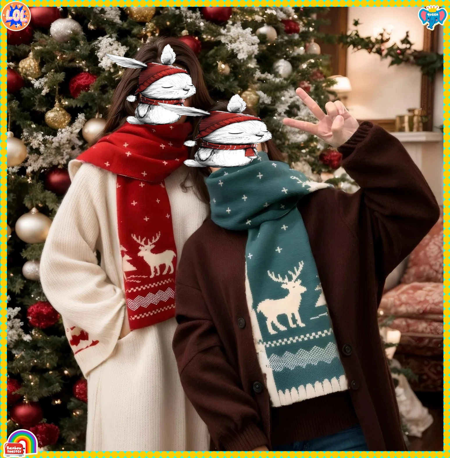 1 szt. Świąteczny szalik renifera, dziergany, ciepły, dwustronny wzór, zimowy dodatek modowy na święta dla kobiet i dziewcząt, prezent na przyjęcie bożonarodzeniowe.