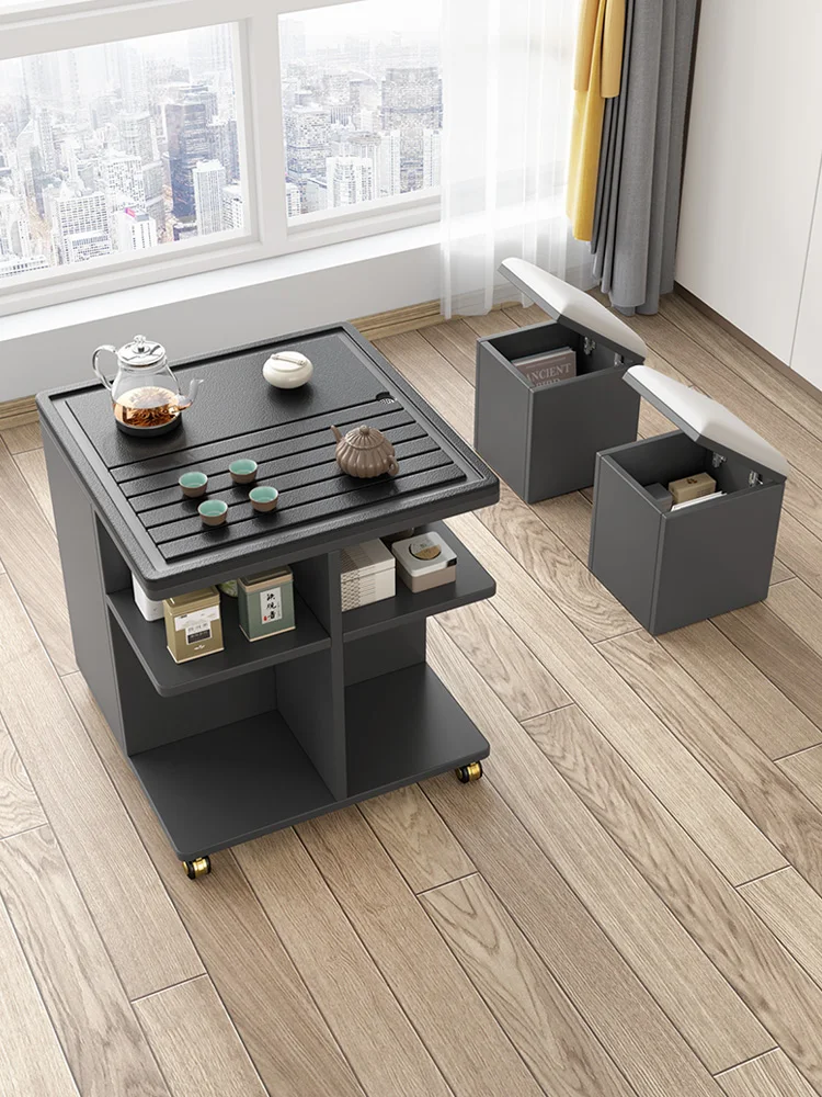 Movable tea table Tea table Flint stone tea table Small apartment intelligent simple living room multifunctional storage Kung Fu