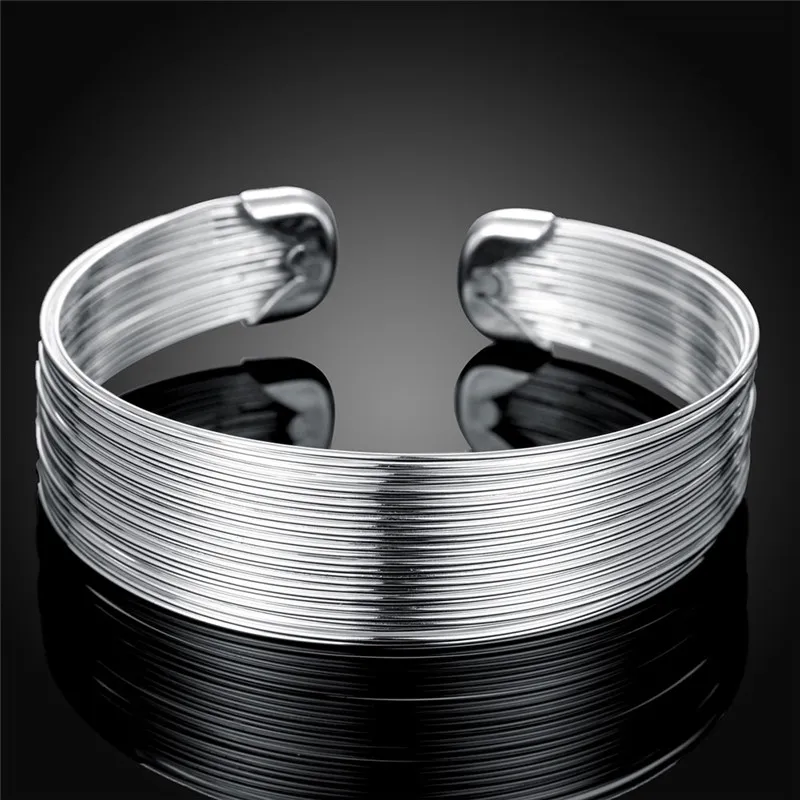 Fashion Women Favorite 925 Sterling Silver Open Bangle Bracelet Jewelry Retro Chain cuff for Lady Gift