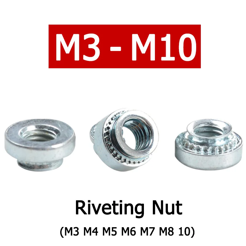 

10-100pcs M3 M4 M5 M6 M8 M10 Zinc Plated Carbon Steel Pressure Riveting Nut Self Clinching Nut Swage Sert Press Nut 0.8-3.18mm