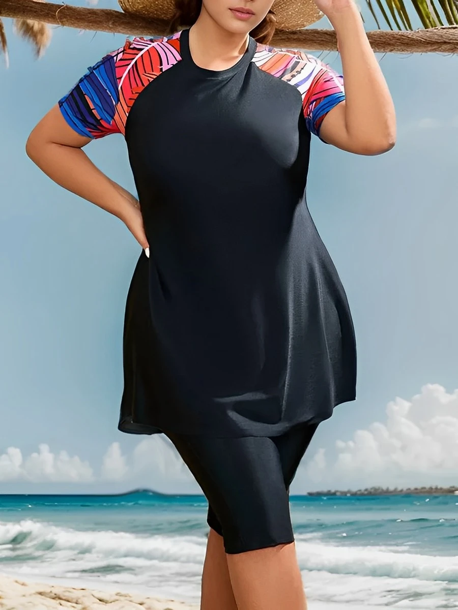 

2026 Print Large Size Tankini 2 Pieces Swimsuit Women High Waist Shorts Swimwear Female Bathing Swimming Swim Suit Beach Bathers