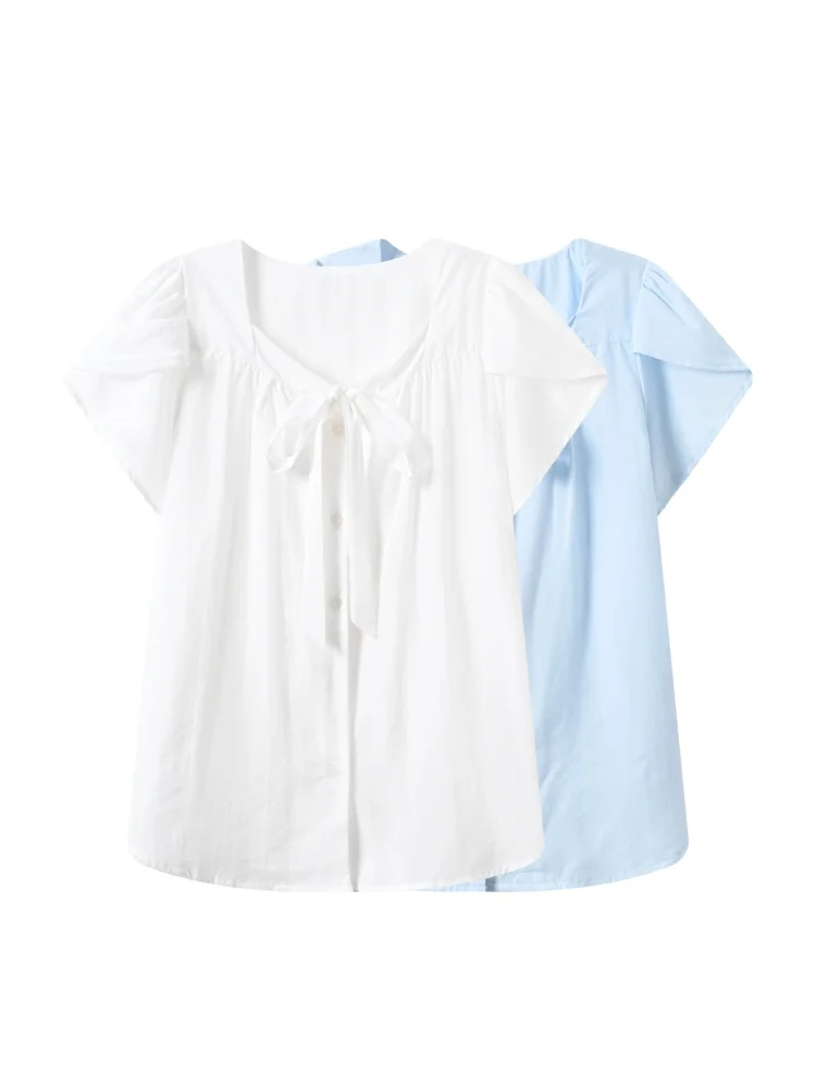 

plus Size Short Sleeve Shirt Women Summer New Style Slimming Ageless Versatile Shoulder Length Trendy French Style Ladies Fas...