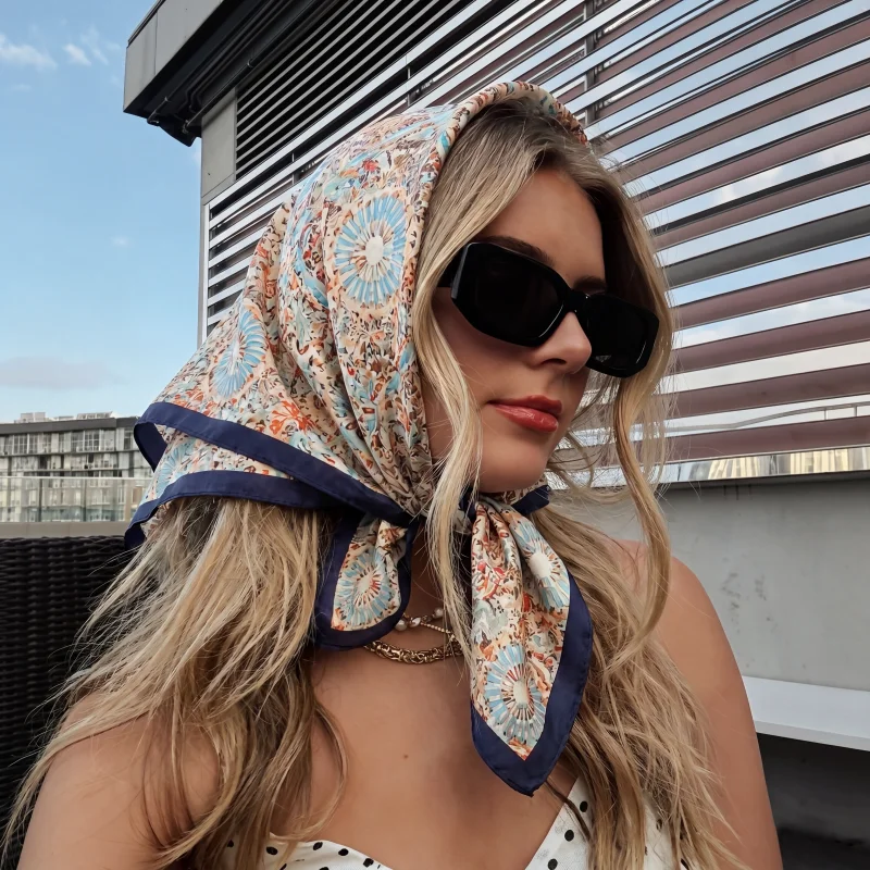 

Square Silk Scarf Turban Female Hijab Wraps Headscarf Neckerchief Handkerchief Bandana Shawl Headband Luxury Print Fashion