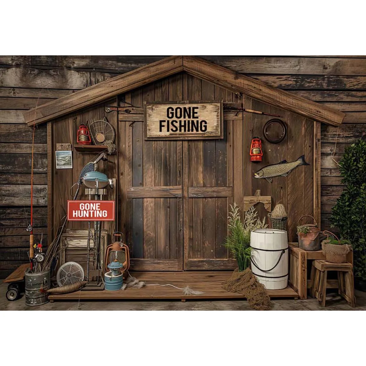 Allenjoy Fishing Wooden Cabin Backdrop