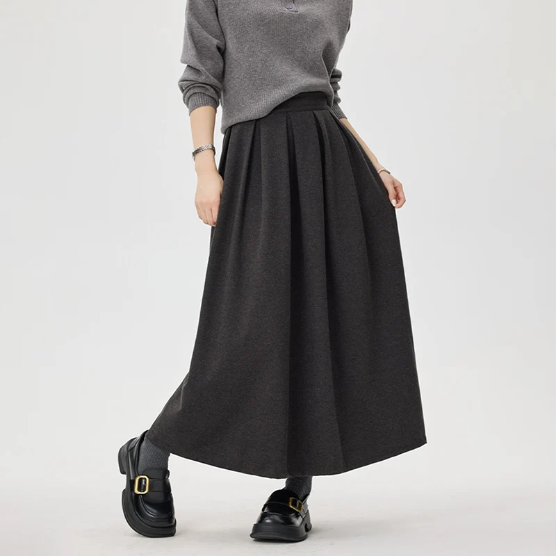 

High Quality Pleated Long Skirts for Woman Autumn Winter Korean High Waist Woolen A-Line Skirt Women Elegant Retro Midi Skirts