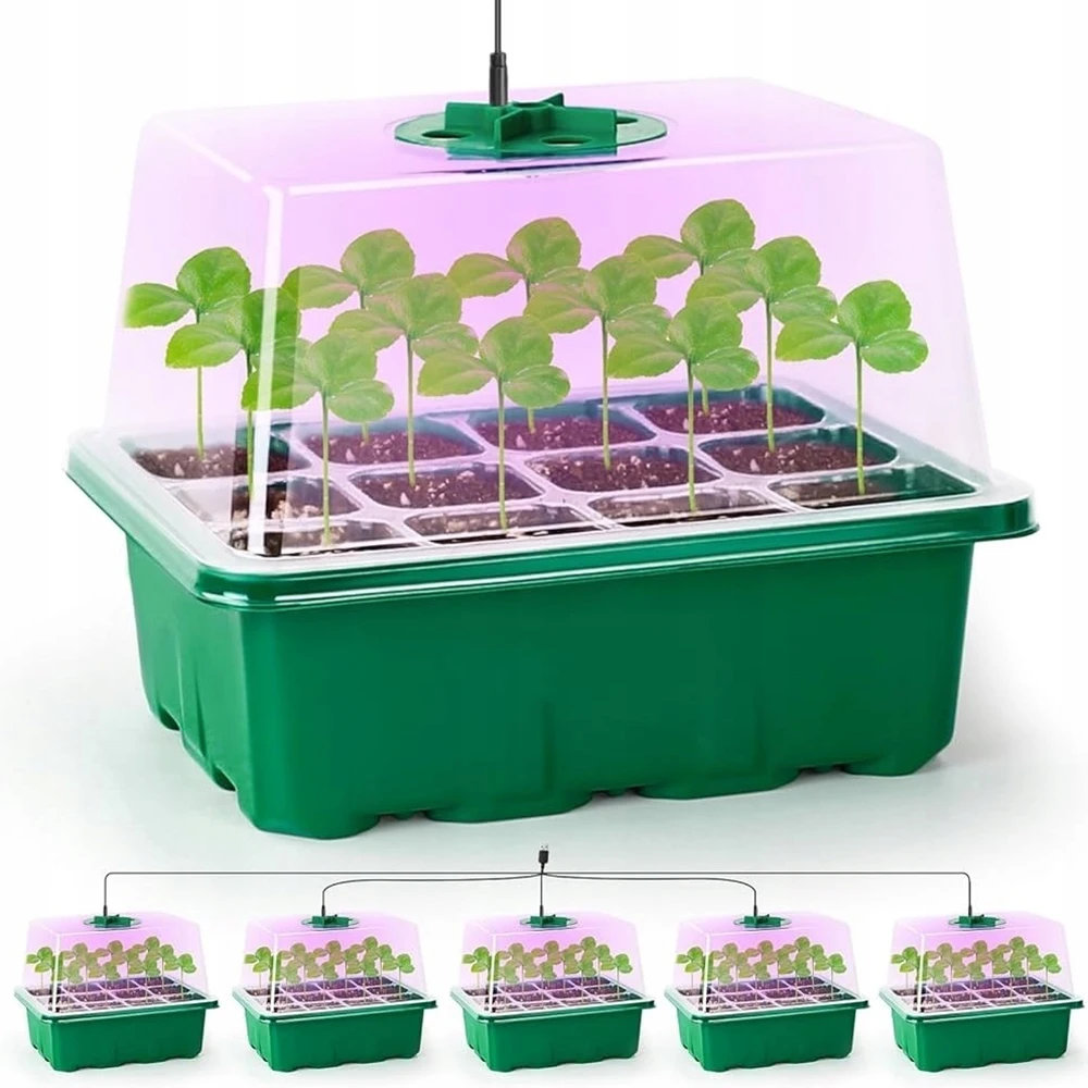 5-teiliges Anzuchtset mit Mini-Gewächshaus, Keimungsbox, Feuchtigkeitskuppel und LED-Wachstumslampe für Pflanzen und Setzlinge