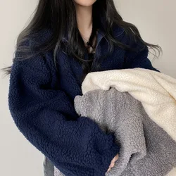 Women Autumn Winter Warm Faux Lamb Wool Coat Fleece Stand Collar Short Jacket Plush Thick Outerwear Zipper Streetwear Overcoat