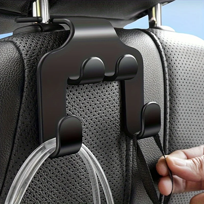 Car Seat Headrest Hook 4 Pack Hanger Storage Organizer Universal for Handbag Purse Coat Fit Universal Vehicle Car Black