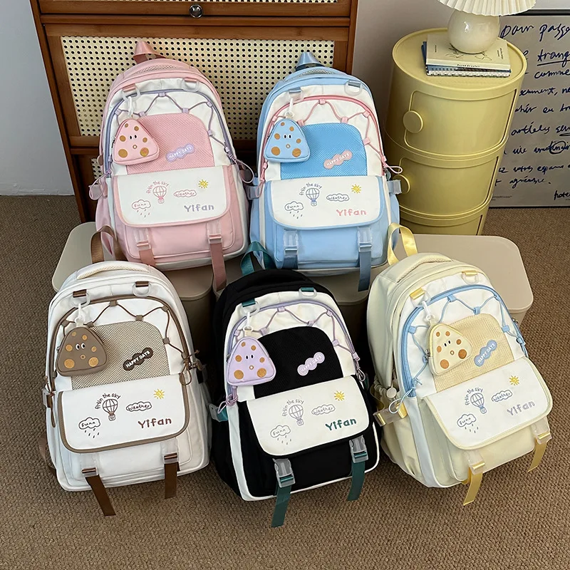 

Милый школьный рюкзак для школьниц, большой вместительный рюкзак, подвесной кошелек для монет, водонепроницаемый нейлоновый ручной дорожный рюкзак
