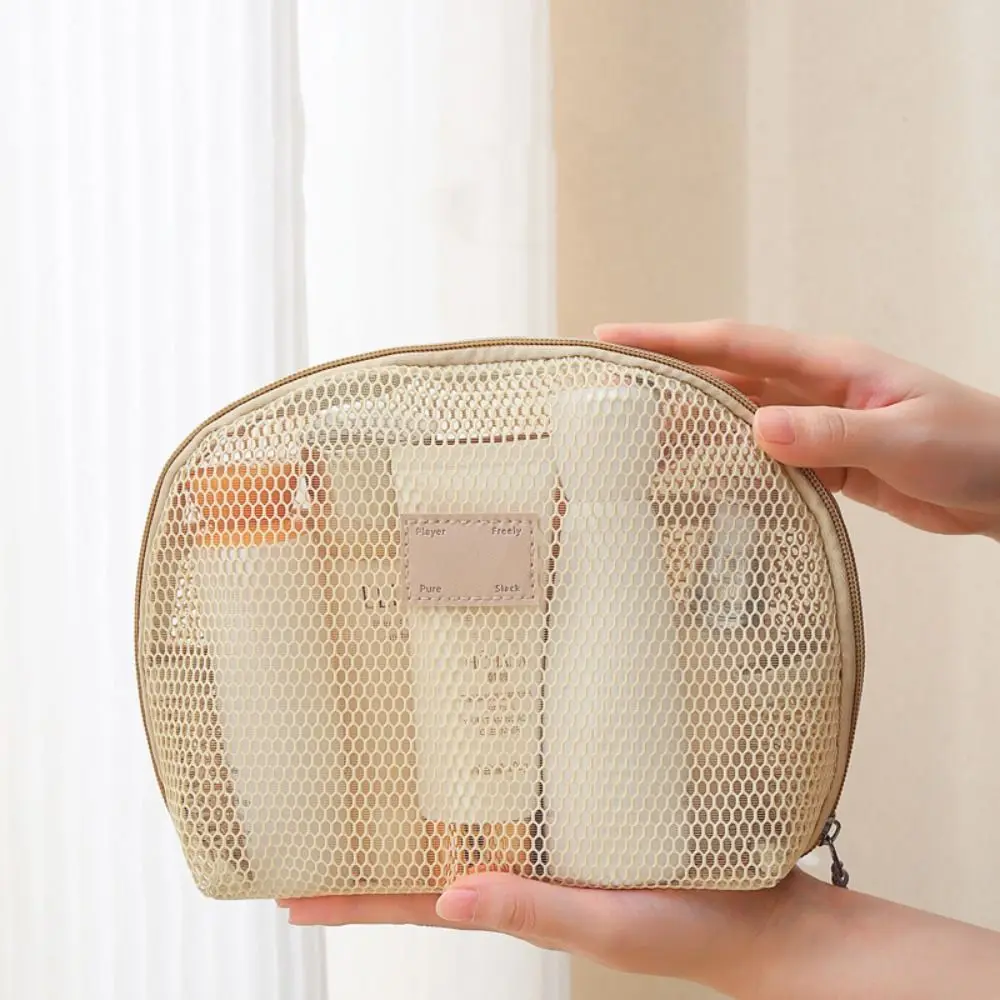 

Simple Semicircle Mesh Makeup Bag Zipper Lightweight Transparent Cosmetic Bag Lipstick Bag Wash Pouch Storage Toiletry Bag Trips