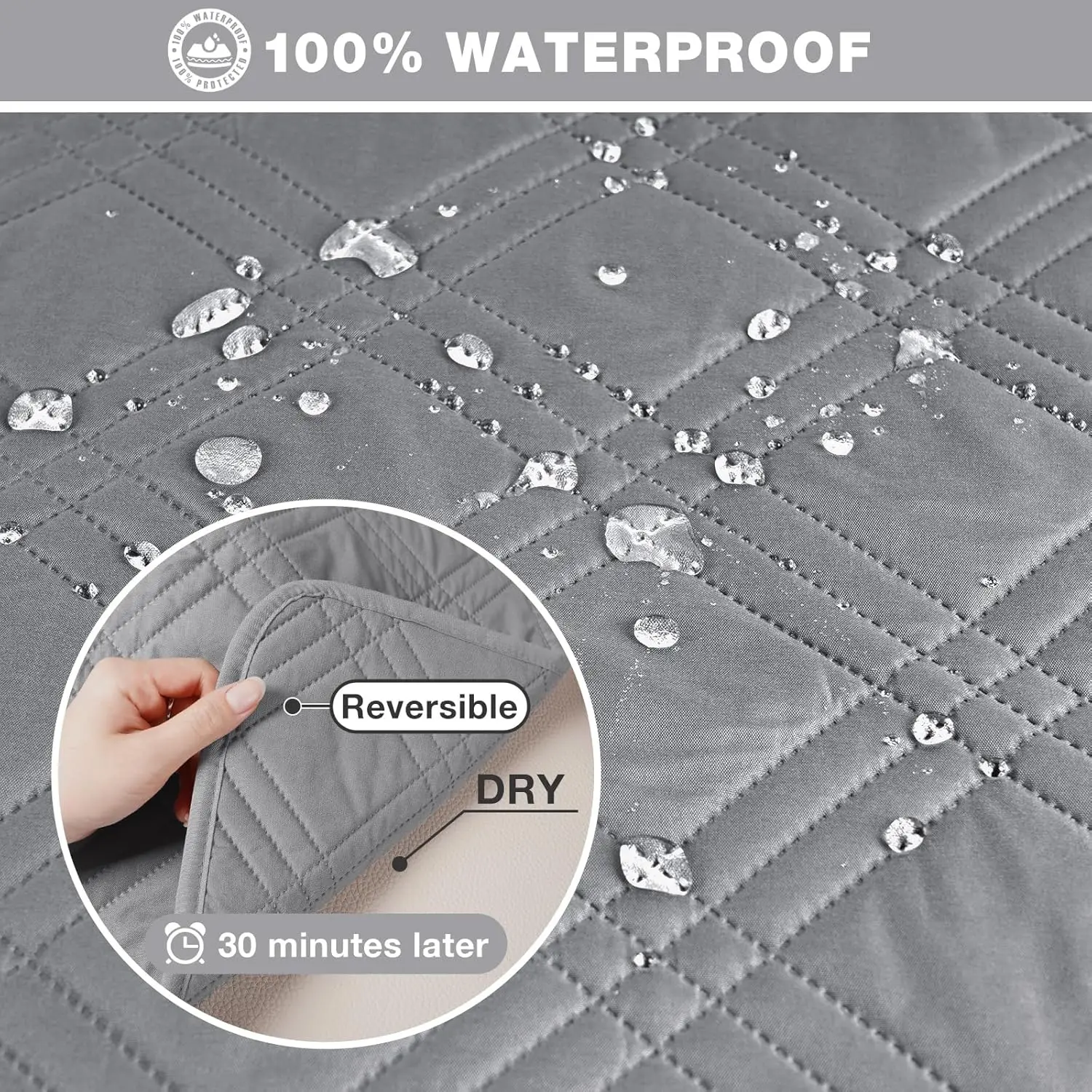 Waterproof L-Shaped Sectional Sofa Cover, Reversible with Elastic Straps, X-Large Gray for Pet and Kid Protection