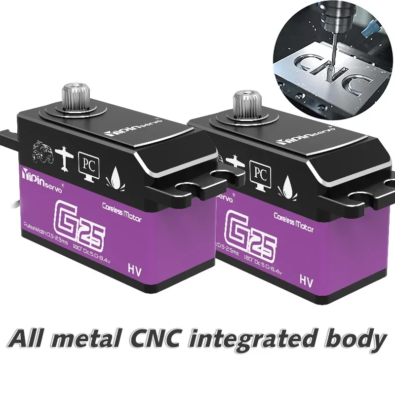 Yipinservo 25KG PWM servomotor Digital sin núcleo engranaje totalmente metálico alto par bajo perfil Servo de cuerpo corto para coches Rc 1/8 1/10