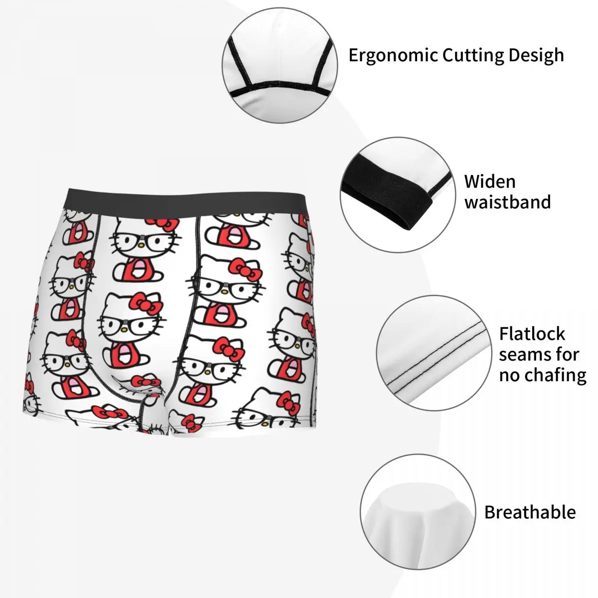 Sexy boxer hello kitty nerd óculos shorts calcinha masculina roupa interior respirável para masculino S-XXL