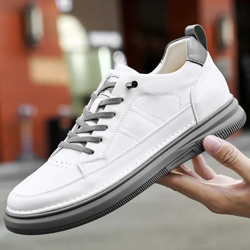 Spring Autumn Men's Inner Heightening Shoes Leather Sports Casual Shoes Invisible Height Increasing Shoes Men Sport Elevator 8CM