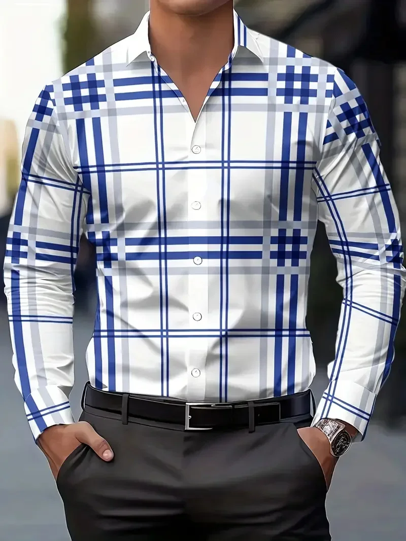 Men's French Curly GrassStriped Flip-over Beach Shirt Long Sleeve Hawaiian Holiday Costume Keyboard Pattern Summer Collection