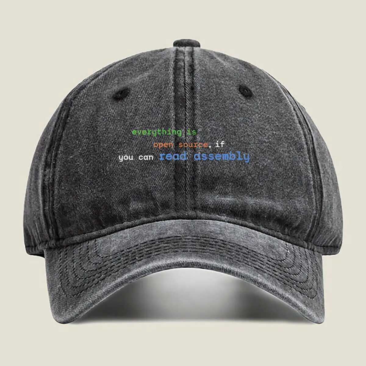 

Assembly - White, Text, Bold, Minimalist, Inspire - Themed Design Washed Baseball Cap