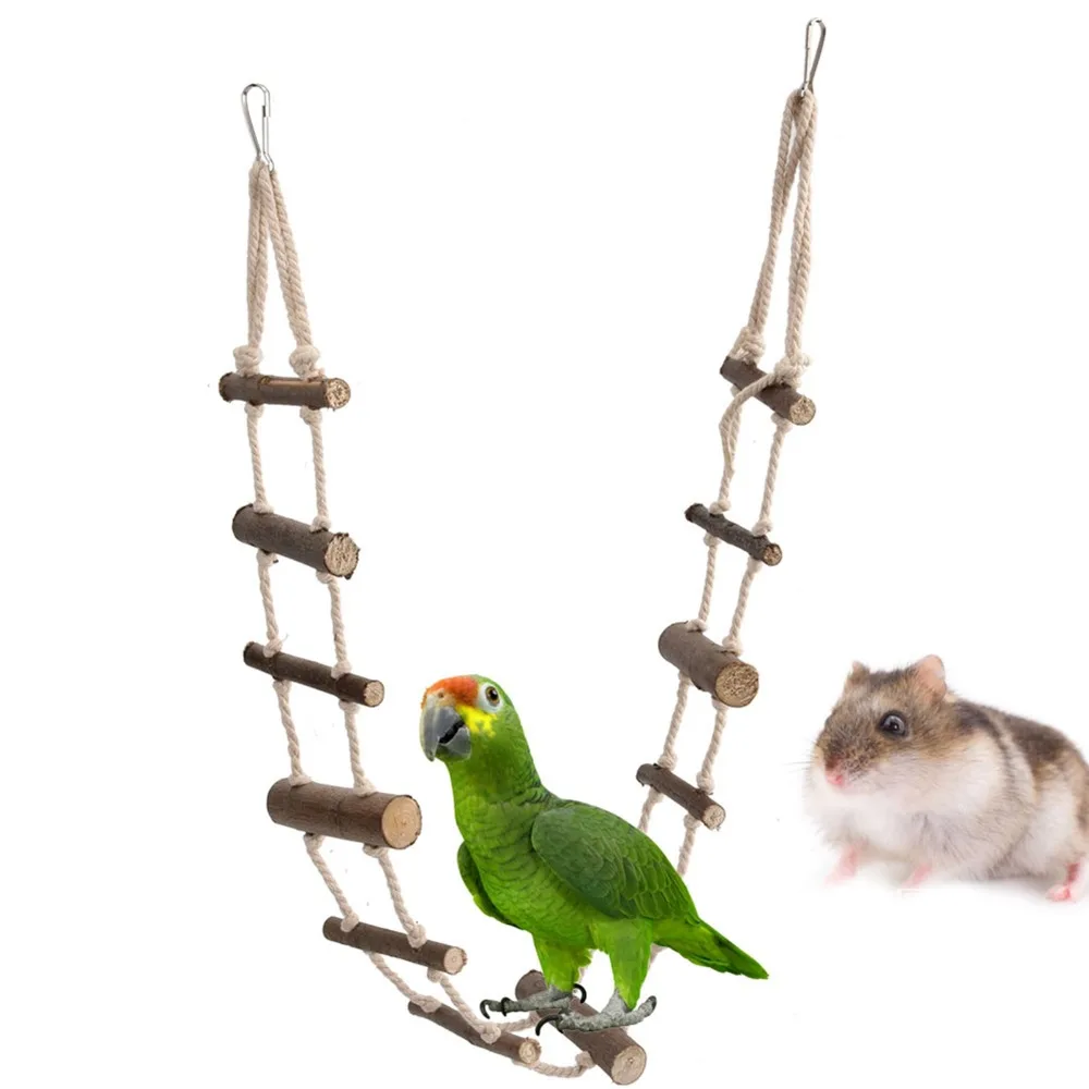 Convenient Wood Pet Climbing Ladder 100cm/39.4in Hemp Rope Connection Pet Rope Bridge Small Pet Toy Hamsters