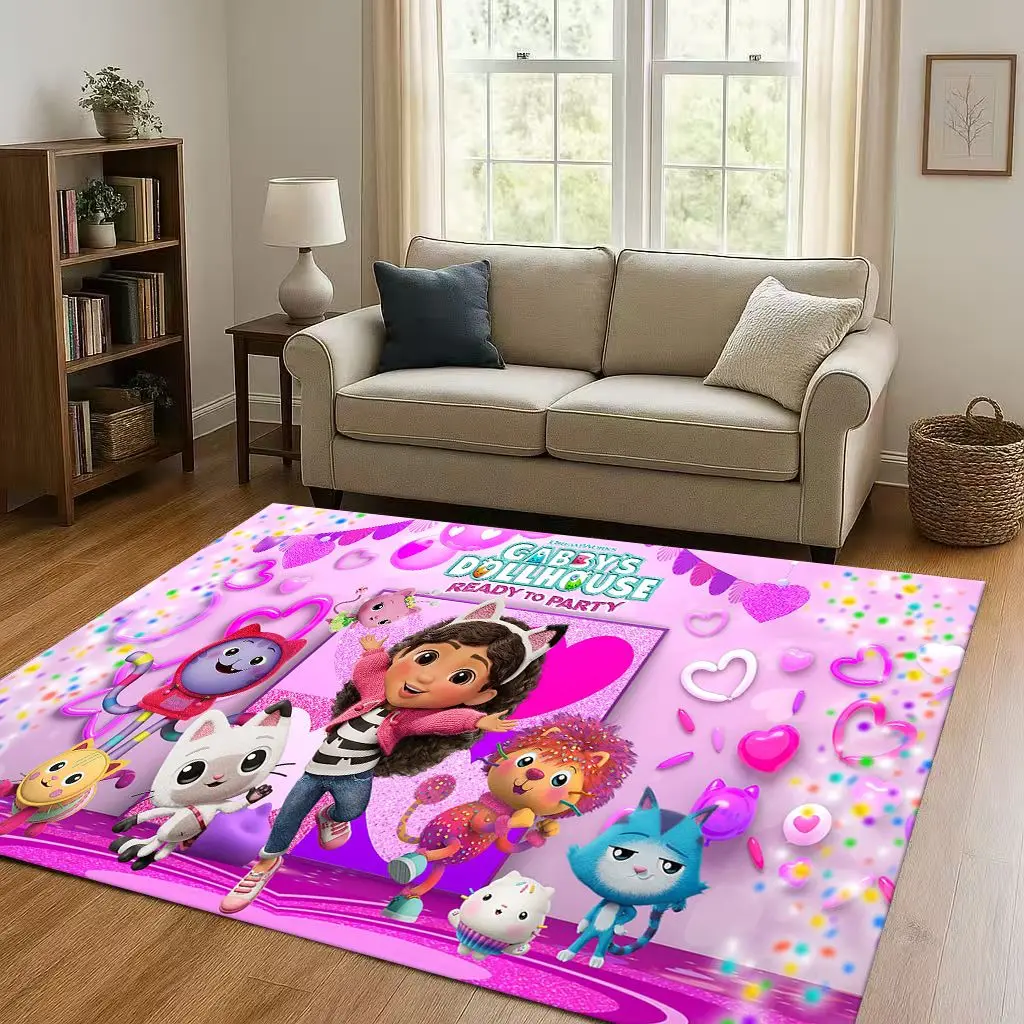 HD Cute Gabbys Dollhouse Cartoon Girl Living Room Non-Slip Area Rug Soft Carpet for Bedroom Playroom and Sofa,Home Decor Doormat