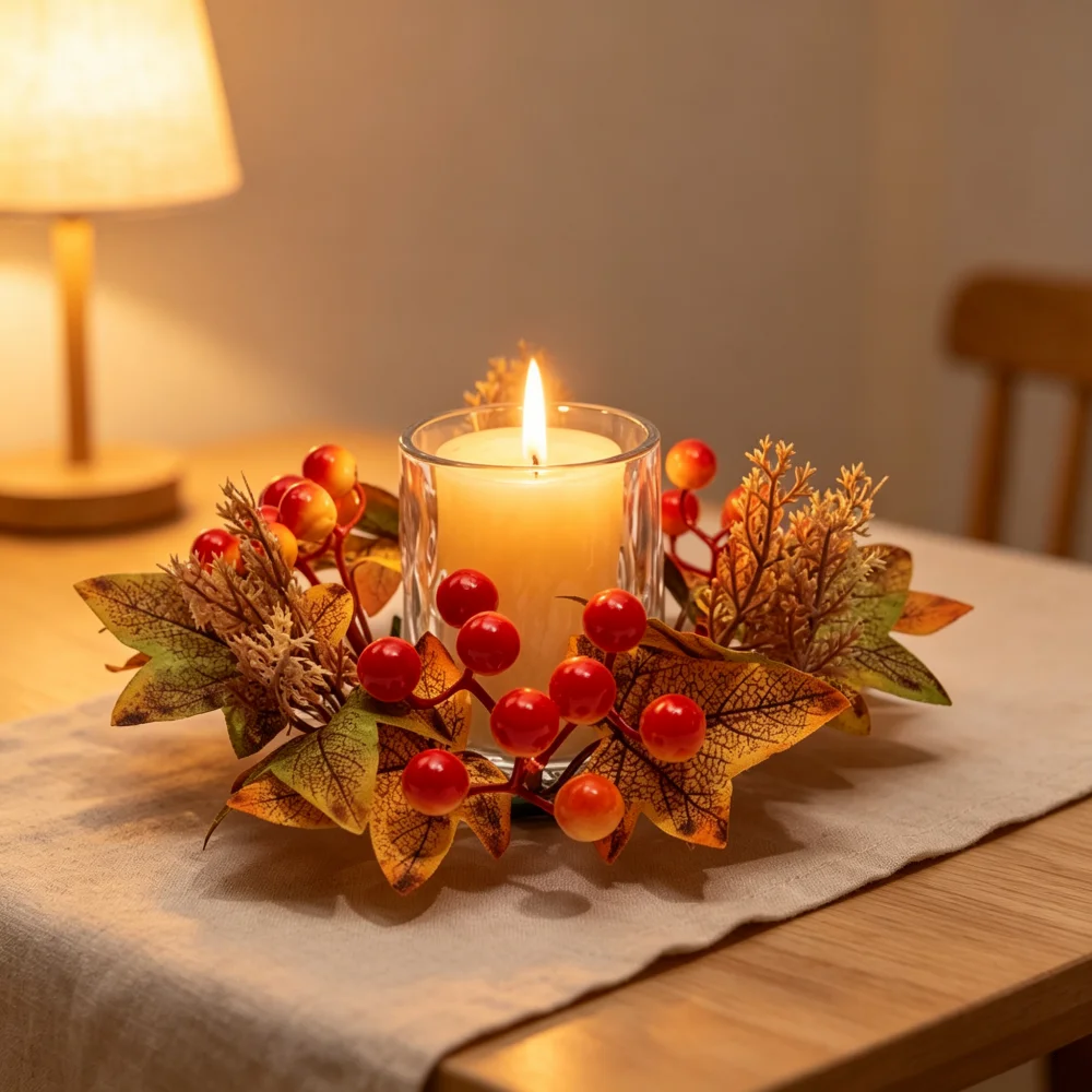 Artificial Hanging Plants - 2pcs Mini Fall Candle Wreath Thanksgiving