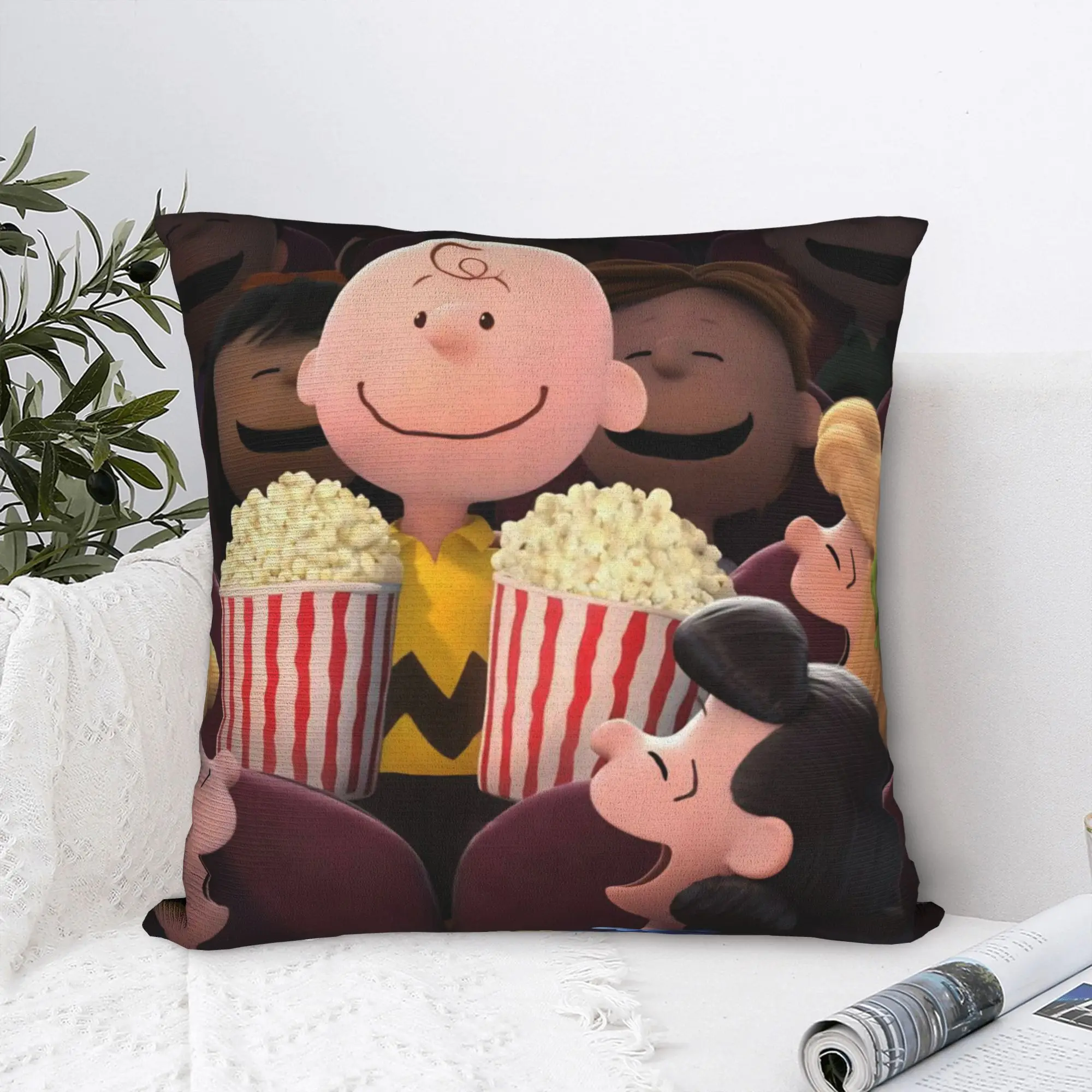 S-Snoopys Movie Square Pillow Covers Polyester Bed Car Kawaii Manga Dogs Cushion Case Funny Decorative Pillowcase 45*45
