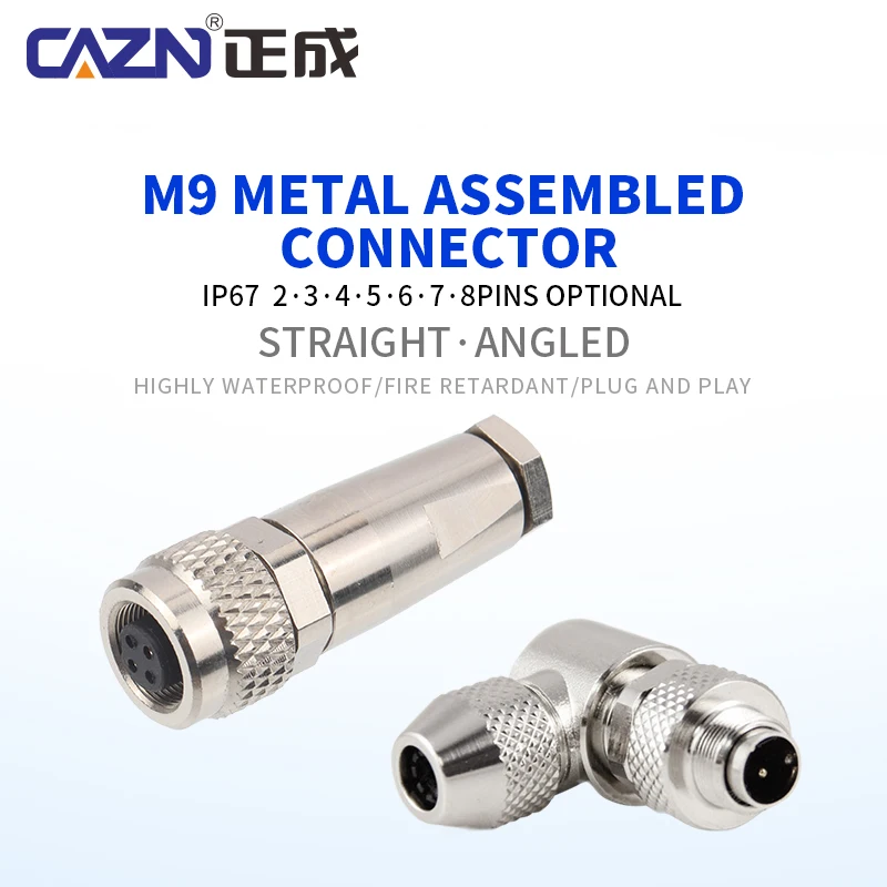 M9 Straight&curved Metal Connector 2/3/4/5/6/7/8 Pins A-code waterproof IP67 Brass Contact  Assembly connector plug