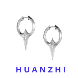 Hip Hop Minimalist Silver Color Barb Geometric Titanium Hoop Earrings For Women Men Irregular Ear Jewelry HUANZHI 2022