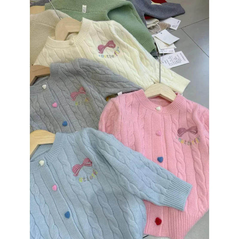 

Embroidered Candy Color Knitted Cardigan Spring and Autumn Style2025New Children's fashion Baby Girl Autumn Sweater Coat