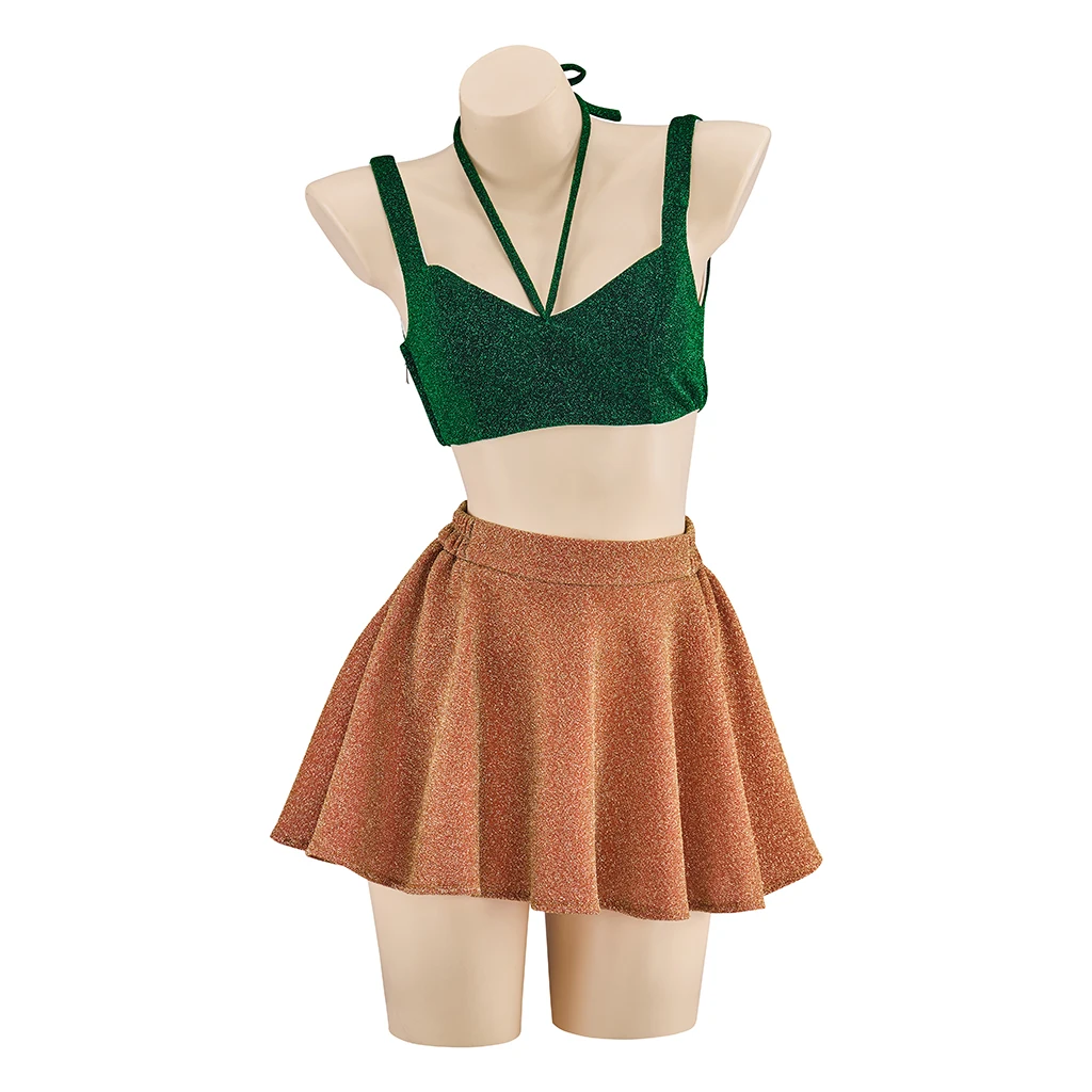 

Костюм для выступлений на сцене: топ с пайетками на бретелях и юбка-скейтер, блестящий наряд для девочек в стиле поп-звезды, для музыкальных турне и чирлидинга