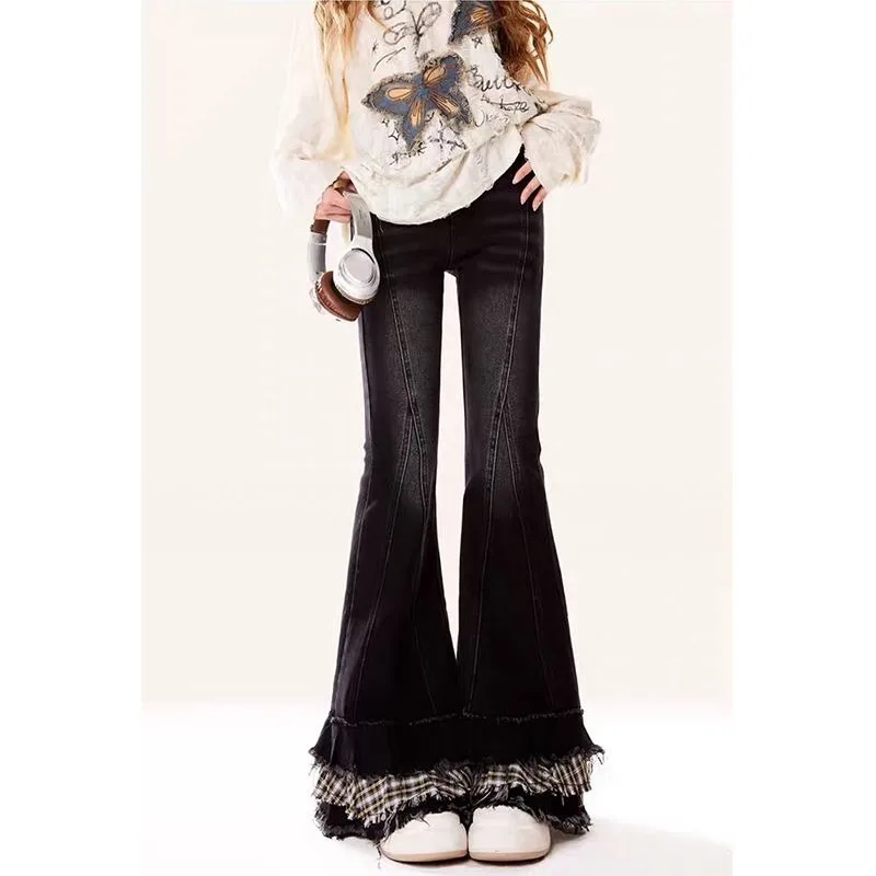 Black Gothic Baggy Jeans Women Summer Layered Y2K Japanese Harajuku High Waist 2000s Style Fashion Vintage Jeans Pants Clothing