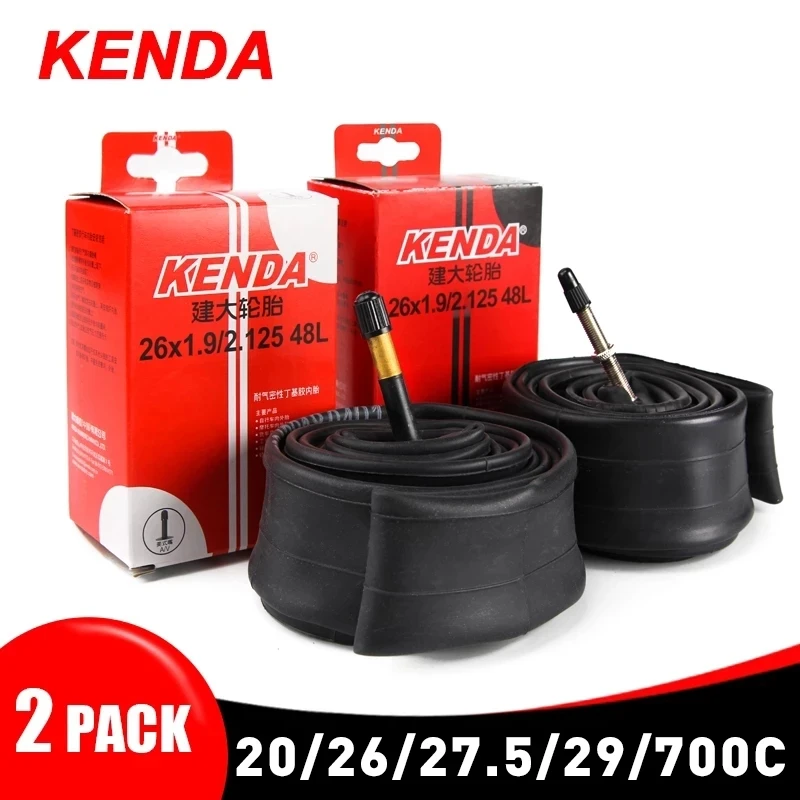 Tubo interno de bicicleta kenda, 2 peças, 20/26/27.5/29/700c, para mtb, pneu de estrada, borracha butílica, câmera ar de alta densidade, presta