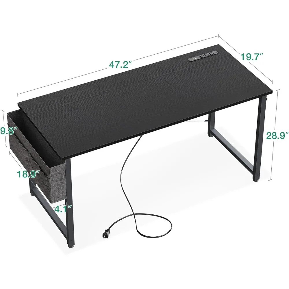 Small Desk with Power Outlets and USB Port Computer Desk for Home Office Gaming Simple Modern Style Writing Desks with Storage