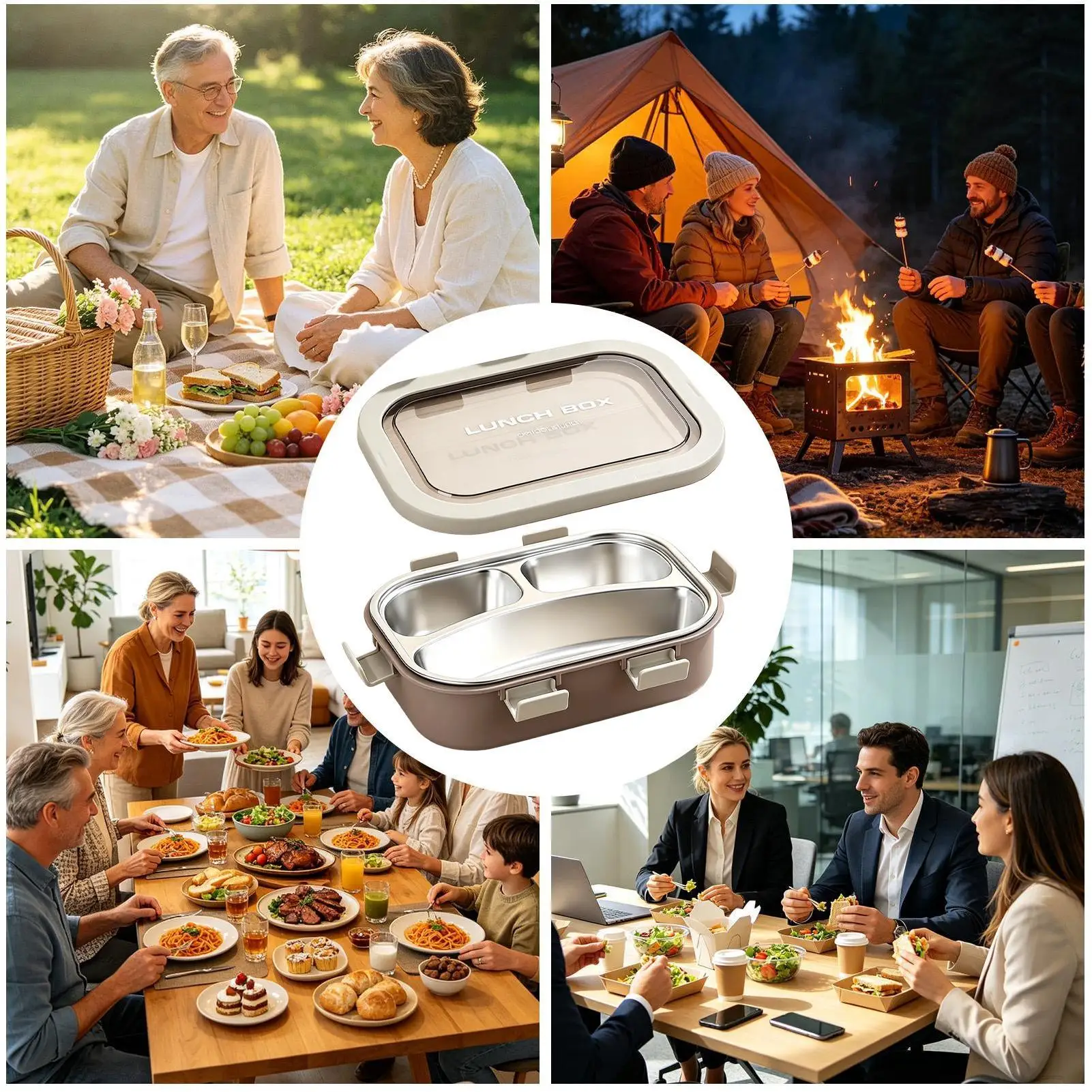 Containers For Lunch 850ml Reusable Meal Food Organizer Metal Lunch Box For Work Office Outdoor Commuting Party School Picnic
