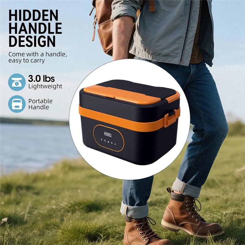 A74G-Electric Heated Lunch Box Rechargeable Portable Self-Heating Lunch Box Food Warmer 1.5L Container For Outdoor Office