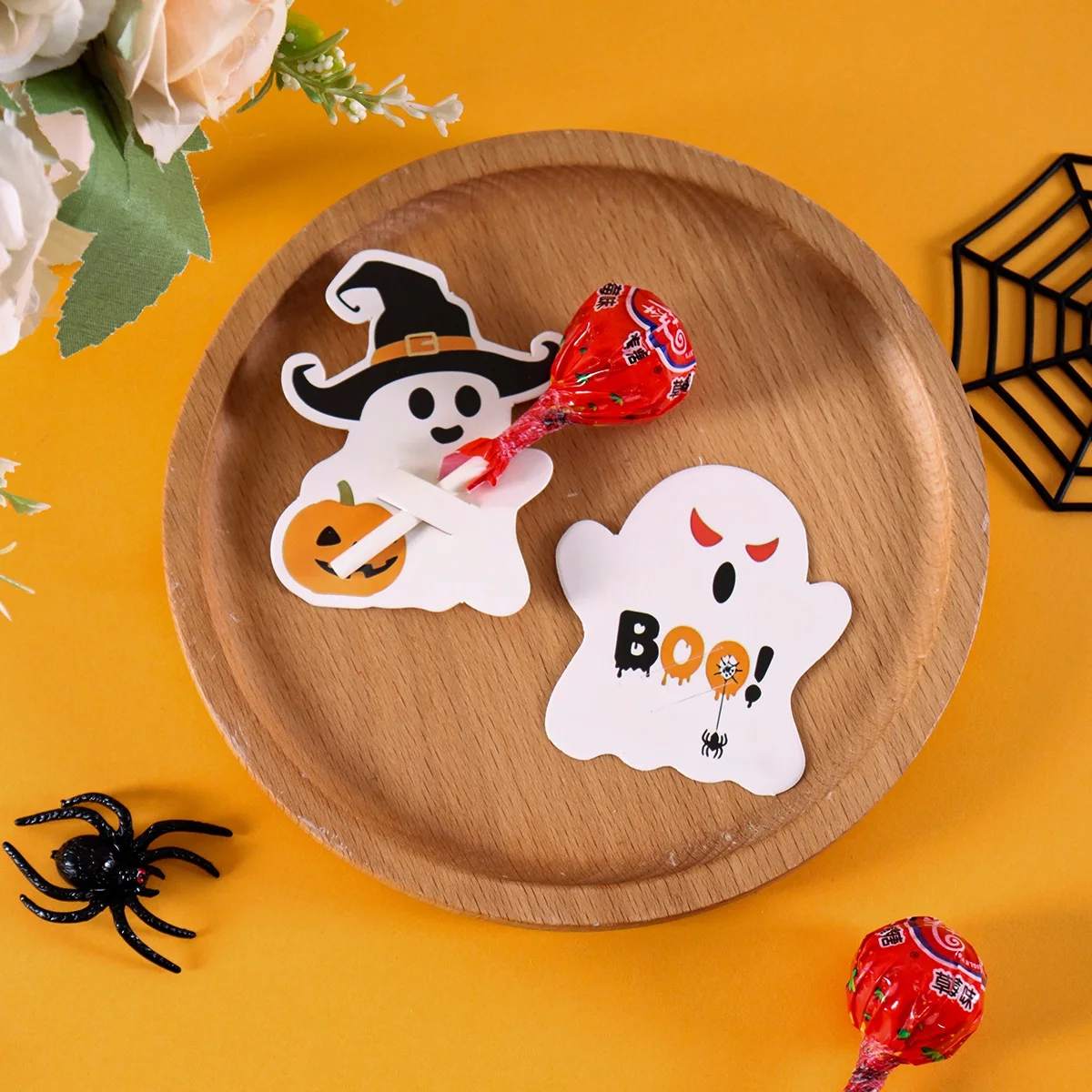 48 Stück Halloween-Lollipop-Papierhalter mit Niedlichem Gruseligem Geister-Design Halloween-Lollipop-Dekorationskarten für Halloween-Party-Zubehör 2026 – Detail 4