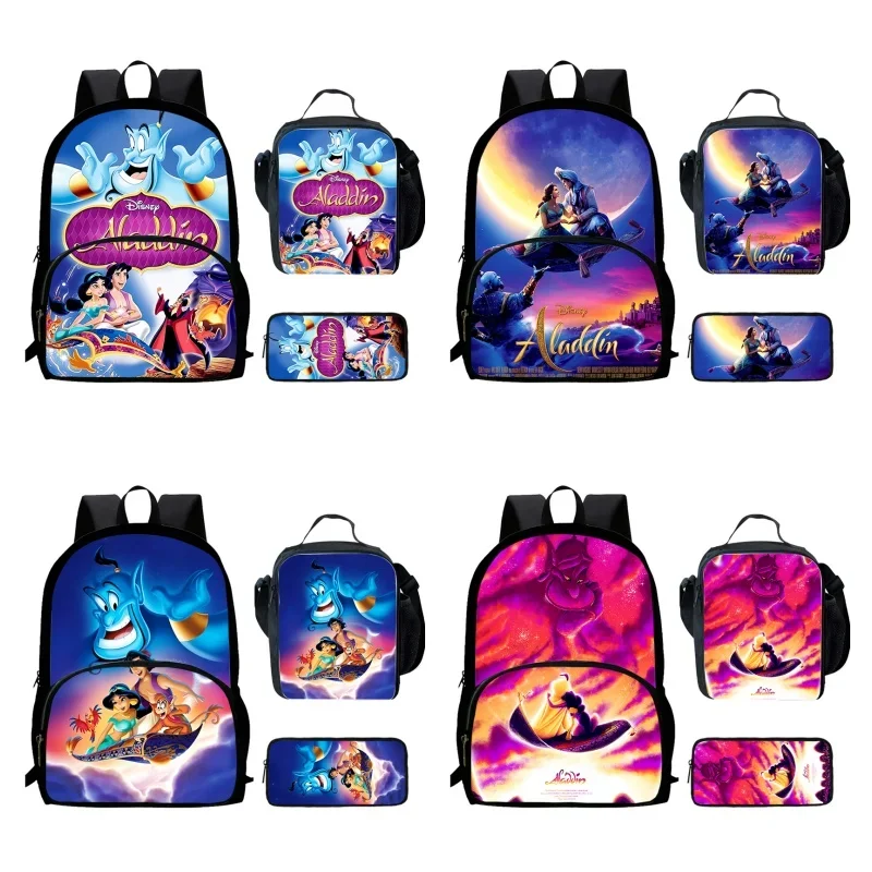 Cartoon Aladdin Child School Bags with Front Pocket,Lunch Bags,Pencil Bags for Aged 5-10 Cartoon School Backpack Boys Girls