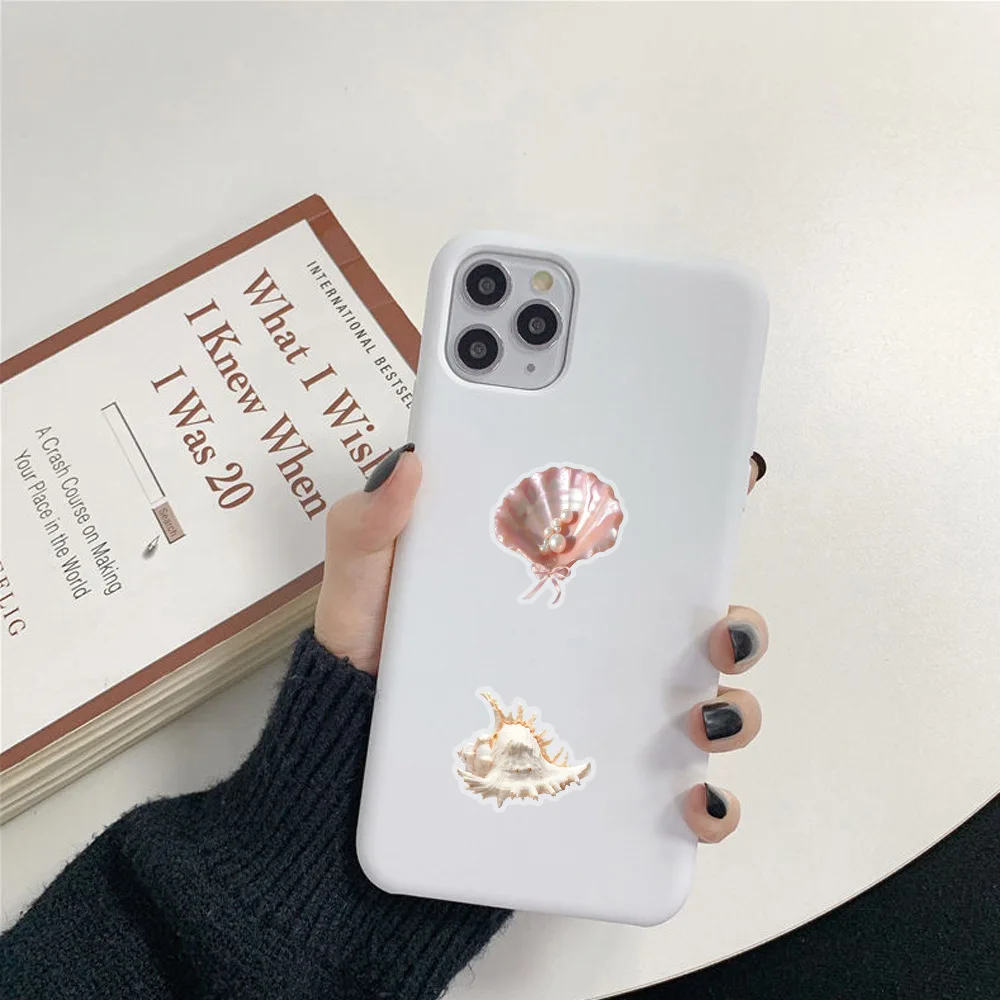 50PCS Cartoon Shell Graffiti Stickers Conch Pearl DIY Decorative for Kids Reward Stationery Notebook Water Cup