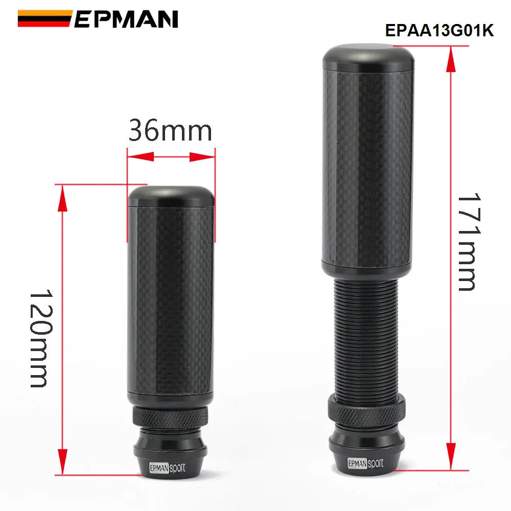 EPMAN Real Carbon Fiber Stealth Adjustable Height Gear Knob M12x1.25 With M10x1.5 M10x1.25 M8x1.25 Thread Shift Knob EPAA13G01K