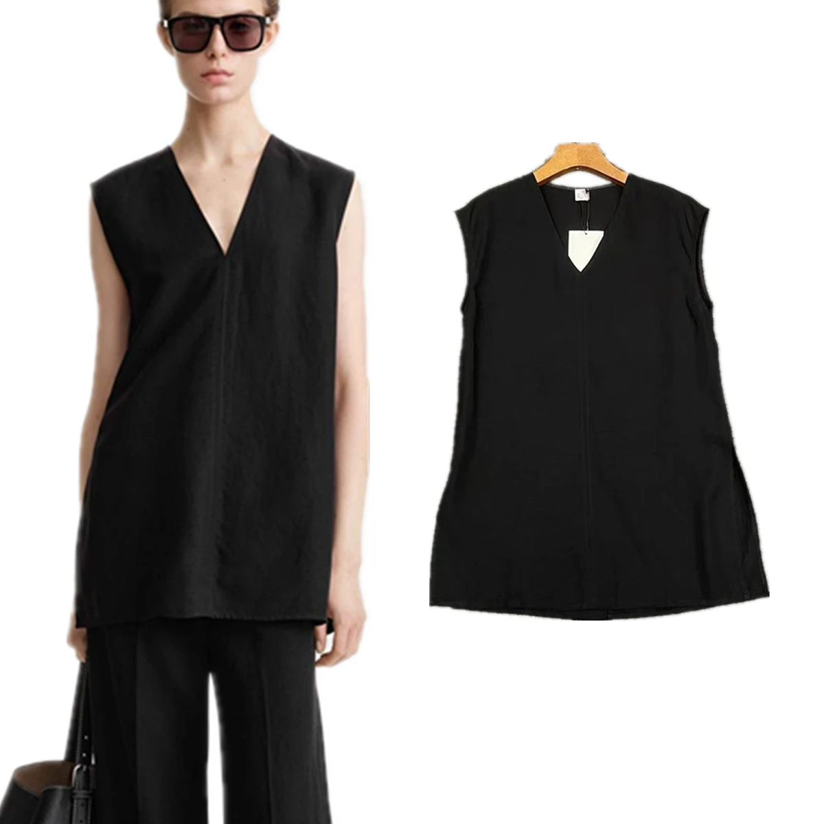 

Maxdutti Nordic Minimalist Sleeveless Shirt Women Vest Top 34 36 38 Fashion Black White Summer Blouse Women