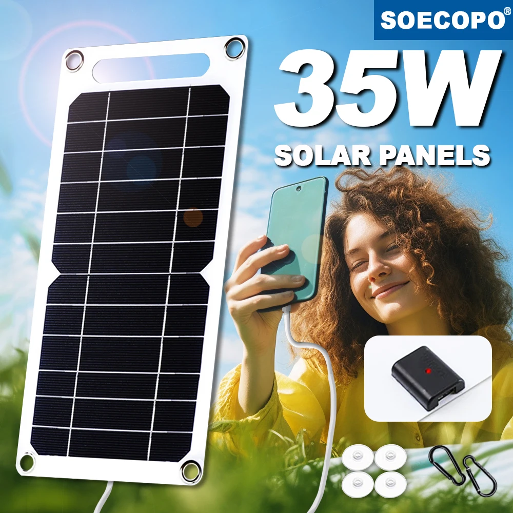 

35W Portable Foldable Solar Charger Panel Dual USB Ports Fast Charging Power Bank iPhone Camping Emergency Kit Outdoor Travel