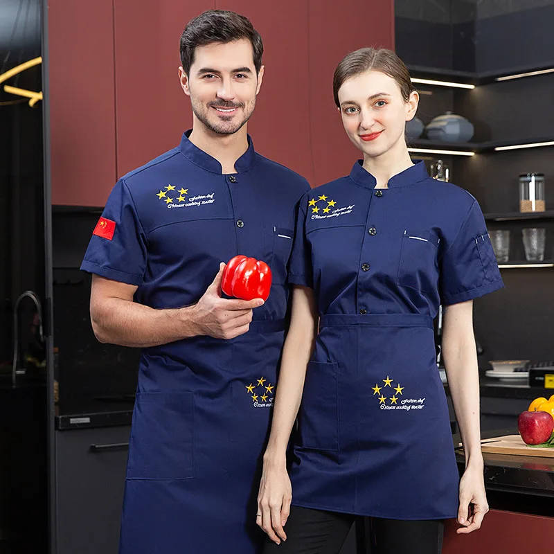 Uniform Short Sleeve Summer Workwear Western Cake Baking Hotel Kitchen Cafeteria Restaurant Chef Overalls