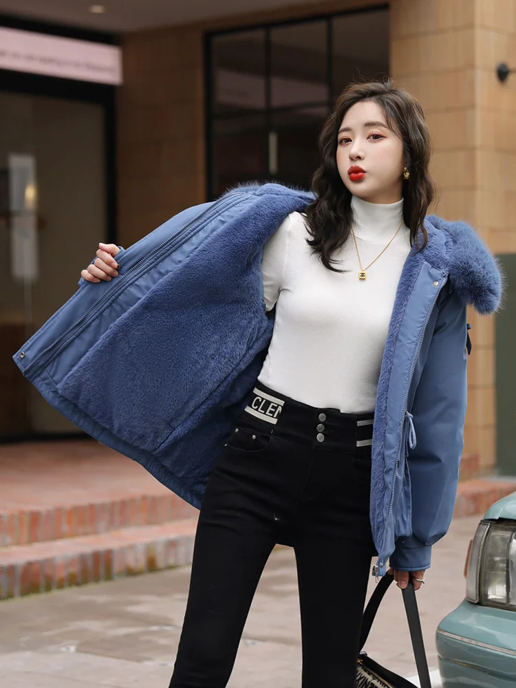 Vielleicht 2023 New Autumn Winter Women Cotton Padded Jacket Casual Fur Hooded Parkas Coat Wadded Clothes Women Warm Outwear