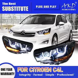 AKD Head Lamp for Citroen C4L LED Headlight 2013-2016 Headlights C4 DRL Turn Signal High Beam Angel Eye Projector Lens