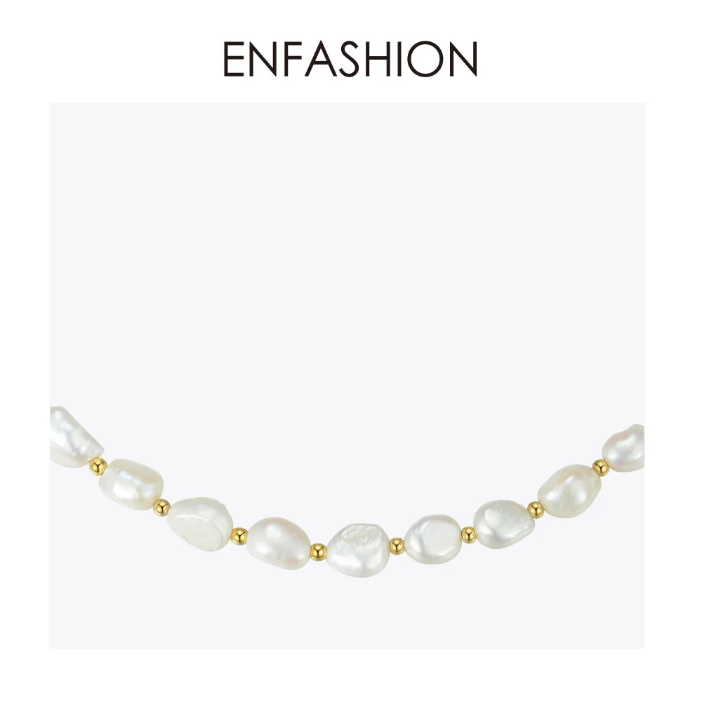 ENFASHION Natural Pearl Choker Necklace Women Gold Color Stainless Steel Irregular Pearl Necklace Fashion Femme Jewelry P193050
