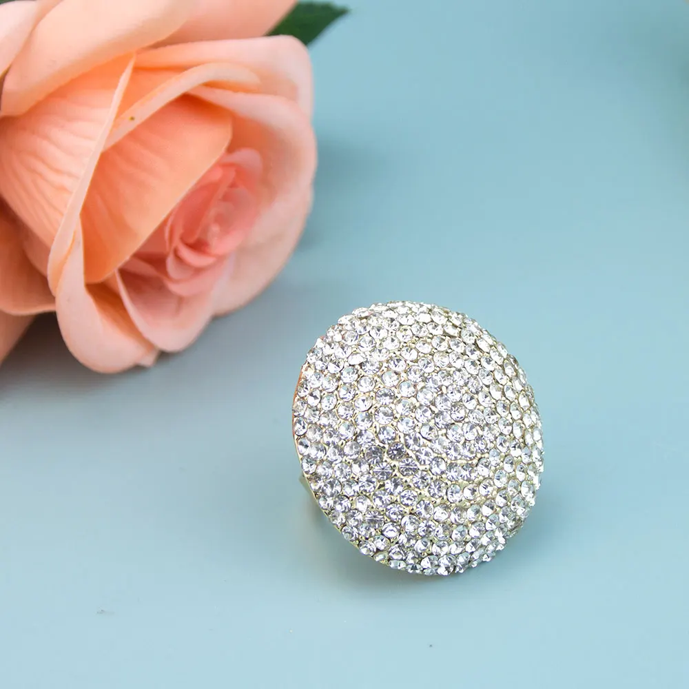 POYASA Fashion Crystal Women Ring Bridal Wedding Jwelry Umbrella Design Big Ring Free Size Gold Color Arabic Morocco Bijoux