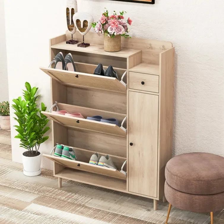 Living Room Furniture Space Saver Shoe Rack Cabinet Wooden Shoe Shelf With Multi-funcional  Storage Shoe