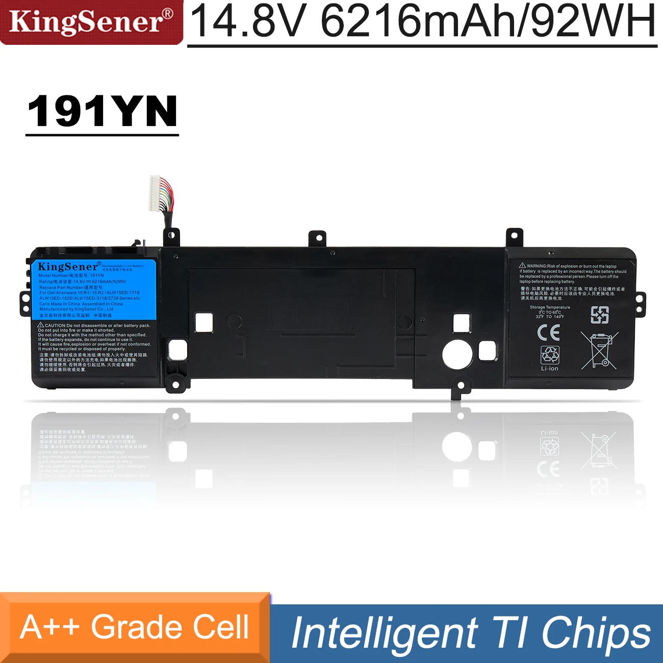 KingSener 191YN 410GJ 8NH55 Laptop Battery For DELL Alienware 15 R1,15 R2, ALW15ED-1828 2F3W1 ALW15ED-1718 ALW15ER-3718 P42F