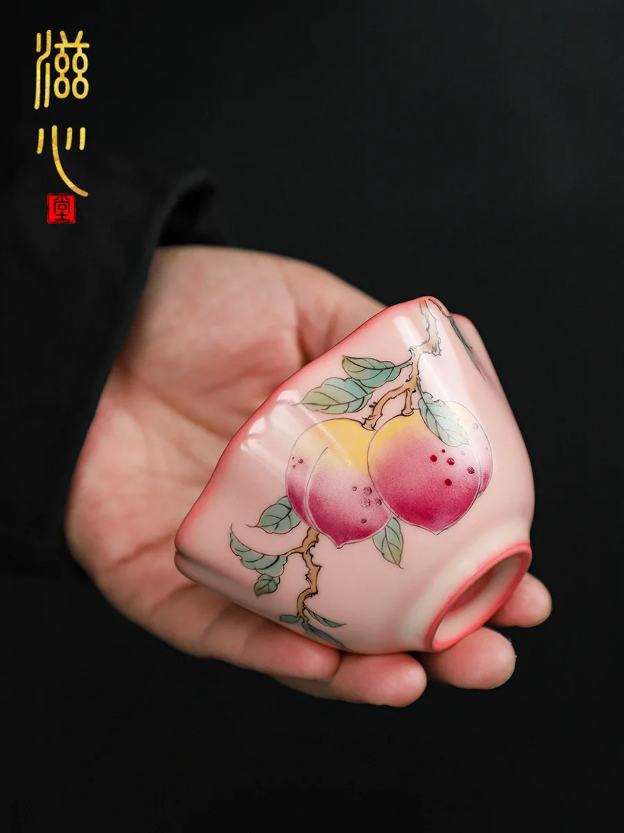 High-End Overglazed Color Figure Hand-Painted Peach Cup Ceramic Single Women's Tea Exquisite Kung Fu