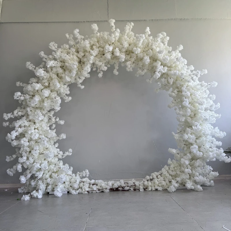 

Semi Circular White Cherry Blossom Arch Floral Arrangement Artificial Cherry Blossoms for Wedding Stage Backdrop Decoration