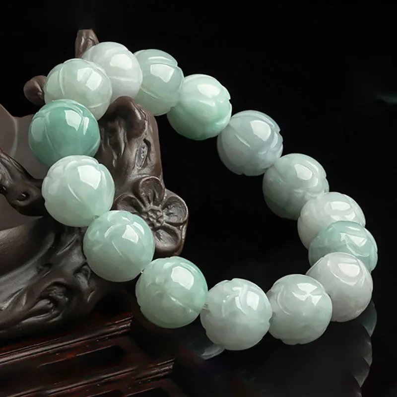 Burmese Jade Lotus Bracelets Accessories Gifts Designer Real Charm Beaded Jadeite Amulets Man White Jewelry Luxury Natural