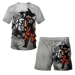 Japanese cartoon Dragon Ball Z T-shirt children's top T-shirt shorts two-piece set for summer boys T-shirt+shorts beach pants